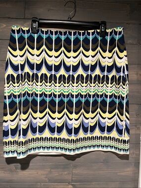 NWOT Talbots Navy Multicolor Geometric A-line 12